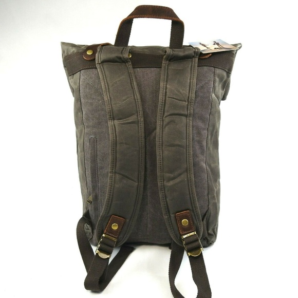 Waxed Canvas With Leather Trim Roll Top Backpack - Picture 4 of 8